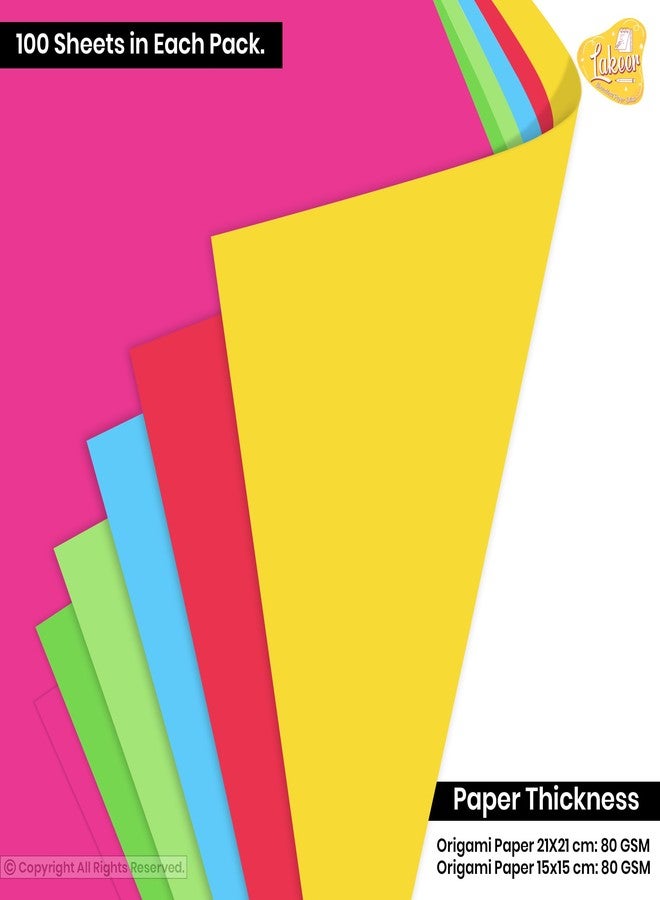 Lakeer Combo Pack 21 cm X 21 cm Origami Paper Pack of 100 Sheets + 15 cm X 15 cm Origami Paper 100 Sheets Combo Pack of 2 for Scrapbooking, Craft Project - Image 2
